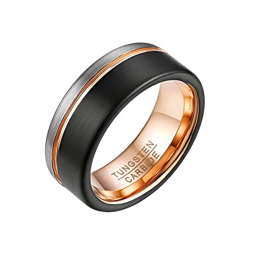 Mabohity Ring Herren Damen Wolframcarbid-Ring 8mm Breit Ehering Mit Gravur Verlobungsring Freundschaftsring Partnerring Paar Hochzeit Band, Schwarz Silber, Größe 65 von Mabohity