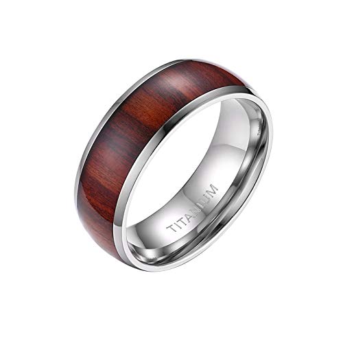 Mabohity Ring Herren Titan-Ring mit Holz Echtholzeinlage Titanium 8mm Breit Ehering Verlobungsring Freundschaftsring Hochzeit Band, Silber, Größe 52 von Mabohity