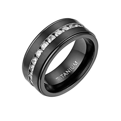 Mabohity Ring Herren Titan-Ring mit Zirkonia Titanium 8mm Breit Ewigkeit Ehering Verlobungsring Freundschaftsring Hochzeit Band, Schwarz, Größe 65 von Mabohity