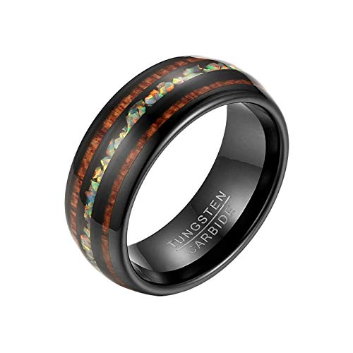 Mabohity Ring für Herren Damen 8mm Breite Personalisierte Gravur Ehering Verlobungsring Wolframcarbid Opal Geschenk Schwarz Größe 6 bis 14 von Mabohity