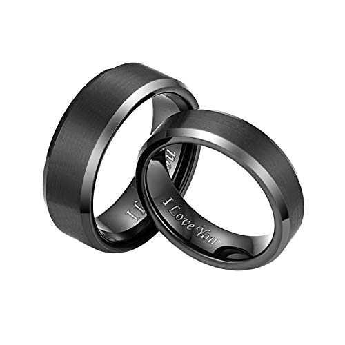 Mabohity Ring für Herren Damen 8mm I Love You Gravur Wolframcarbid Partner Ring Paar Ehering Verlobungsring Trauring Freundschaftsring Schwarz Größe 70 von Mabohity