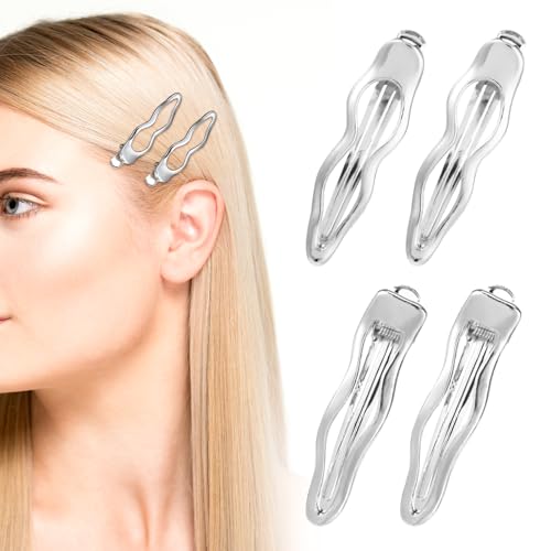Mabor Welle Silber Haarclips Damen,4 Stück Y2k Haar Accessoire Metall Haarspangen Silber Haarspange Damen Klein Haarklemmen Alligator Spangen Haare Klein Duckbill Haarclips für Mädchen von Mabor