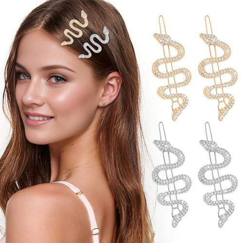 4 Stück Schlangen Haarnadeln,Mabor Schlangen Kopfschmuck Schlangen Haarschmuck Schlange Haarspangen Haarnadel Haarklammer Schlange Vintage Haarreif Schlange Strass Haar Accessoires für Frauen Mädchen von Mabor
