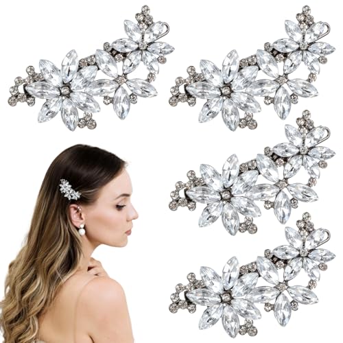 4 Stück Haarnadel Strass,Mabor Haarspangen Silber Haarschmuck Hochzit Klein Haarspangen Damen Hochzeit Strass Kristall Braut Haarschmuck Haarklammer Silber Glitzer Klein Kopfbedeckung Frauen Mädchen von Mabor