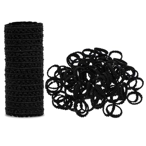 Mabor Kleine Schwarze Haargummis，100pcs Elastisches Haargummi Damen Klein Weiches Elastisches Kleines Scrunchies Nicht Beschädigendes Nahtloses für Kleinkinder Kleine Mädchen und Damen von Mabor