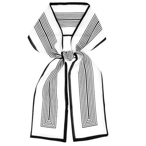 Mabor 140 x 12 cm Schal Gestreifter Schwarz-Weiß Modischer Schal Damen Eleganter Halstuch Damen Leichter Sommerschal für Anzug Mantel Kleid Ganzjährig Verwendbar von Mabor