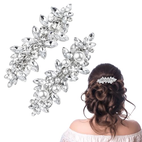 Mabor Haarnadeln Hochzeit,2 Stück Haarnadeln Perlen Haarschmuck Hochzeit Haarschmuck Silber Perlen Strass Weiß Silber Haarspange Braut Brautjungfer Haar Zubehör für Frauen und Mädchen von Mabor