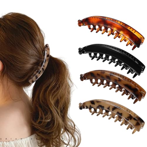 Mabor Bananen Haarklammer Groß，4 Stück Banana Clip Groß für Dickes Haar Mittellanges Bis Langes Haar Großer Kamm mit Rutschfester Bananenspange Haare für Damen von Mabor