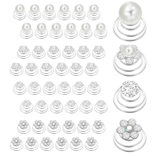 Mabor 48 Stück Haarspiralen Hochzeit Haarnadeln Perlen Haarschmuck Braut Blumen Kristall Zubehör Silber Haarspangen für Mädchen Damen Brautschmuck Haarclips von Mabor