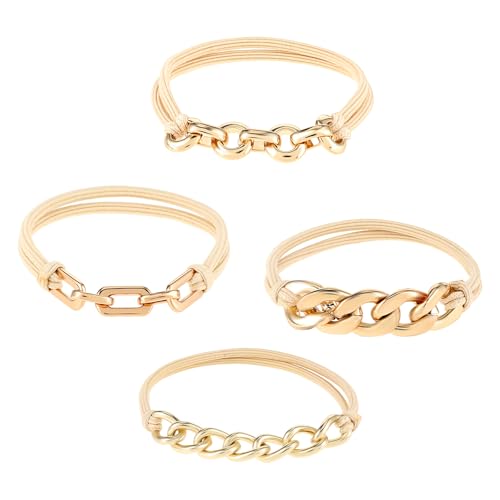 Mabor 4pcs Gold Haargummi Armband，Dünnes Elastisches Süßes Haargummi Damen Geeignet für Zöpfe Pferdeschwänze Dekorative Ausgefallene Hair Ties Elastisches Armband Goldener Haarschmuck von Mabor