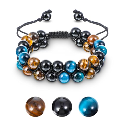 Mabor Chakra Armband Herren Verstellbar Armbänder Tigerauge Perlenarmband für den Alltag Weihnachtsgeschenke Geburtstagsgeschenk(20-32cm) von Mabor