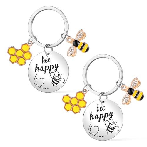 Mabor 2 Stück Bee Happy Bienen Anhänger, Schlüsselanhänger Biene,Tiere Rucksack Anhänger Autoschlüssel& Tasche Bienen Geschenk von Mabor