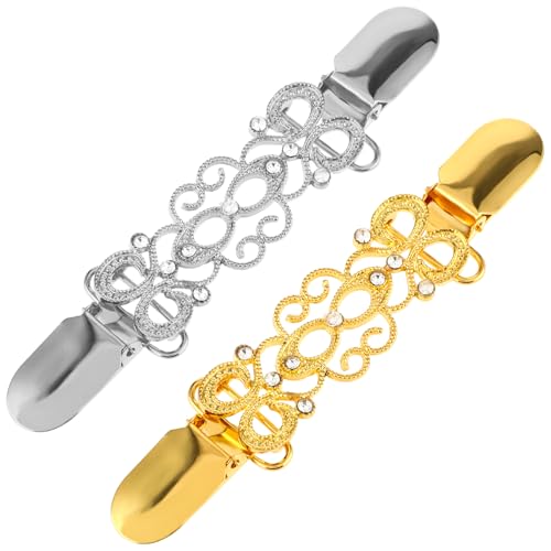 2 Stück Elegante Waist Clips Damen,Mabor Vintage Cardigan Clip Gold Metall Cinch Clip Schal Schnalle Kleider Clips für Kleidung Cardigan Pullover Jacke Schal(Gold Silber) von Mabor