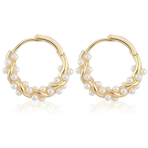 Mabor Creolen Perlen Ohrringe Gold，Creolen Gold mit Perle mit Twist für Damen Teenager Und Mädchen Goldfarbene Geometrischer Twist Hochzeit Schmuck Geschenke für Freunde von Mabor