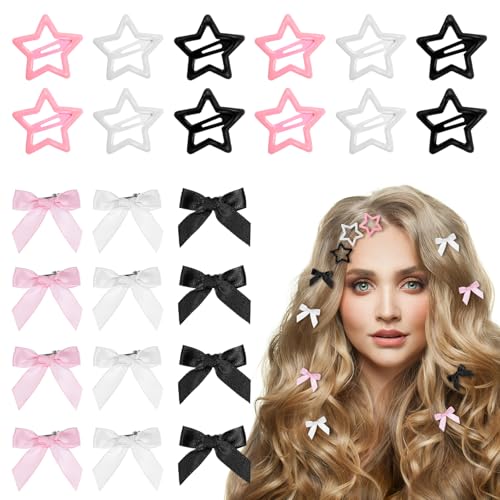 12 Stück Stern Haarspangen Mädchen,Mabor Stern Haarschleifen Mädchen 3 Farben Star Hair Clips Haarspangen Kawaii Y2k Haarschmuck Haarclips Damen Y2k Hair Accessories Metall für Frauen von Mabor