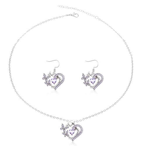 Mabor Herz Ohrringe Damen Hochzeit Schmuckset Set Elegante Ohrringe Exquisite Schmetterling Kette für Party Verlobung Hochzeit Mädchen Geschenk von Mabor