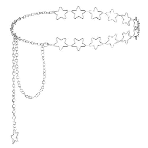 Mabor Körperkette Silber,Gürtel Kette Stern Bauchkette Silber Kettengürtel Taillenkette Verstellbarer Körperkette Metall Taille Kette Stern Gürtel Damen Hüftkette Taillengürtel für Kleid Jeans von Mabor