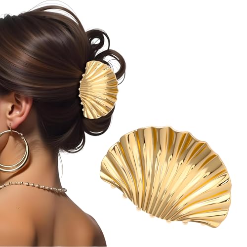 Muschel Haarspangen Damen,Mabor 5,7 cm Rutschfeste Haarspange Gold Haarklammer Damen Metall Haarnadel Gold Haarclips für Dünnes Haar Dickes Haar von Mabor