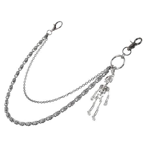 Mabor Punk Hosenkette mit Totenkopf Anhänger,Modische Jeanskette Hip-Hop-Stil Kette,40 cm+50 cm Doppellagiger Schlüsselkette Goth Taschenkette für Y2K Männer und Frauen von Mabor