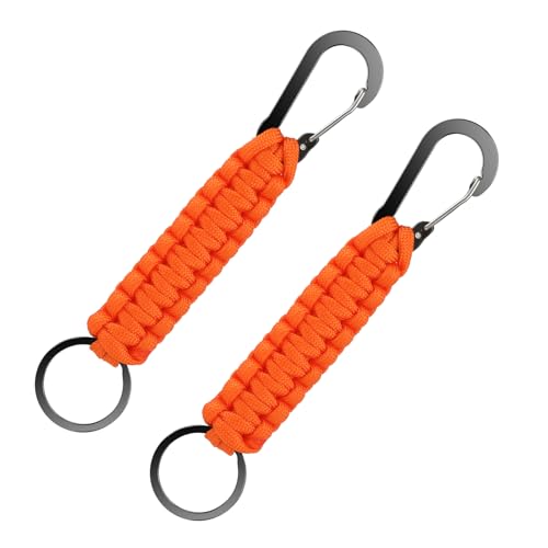 Mabor 2 Stück Paracord Schlüsselanhänger Geflochtener Karabiner Orange Keychain Kurz Schlüsselband mit Karabiner für Outdoor-Bergsteigen Camping Und Wandern(15,5cm) von Mabor