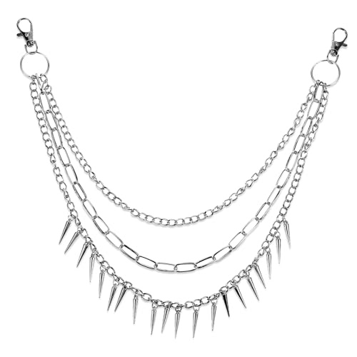 Mabor 50+43+37cm Punk Hosenkette Y2k Hose Kette Mode Hosenkette Silber Goth Taschenkette Persönlichkeits Hosen Kette Jugend für Festival Outfit Handtaschen Geldbörsen Bag Charms Damen Männer(74g) von Mabor