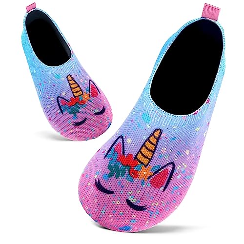 Badeschuhe Kinder Schwimmschuhe Wasserschuhe Schnell Trocknend Strandschuhe Aquaschuhe Hüttenschuhe für Jungen Mädchen Baby Beach Pool (Rosa Blau Einhorn,1/2 UK Child,16/17 EU) von Mabove