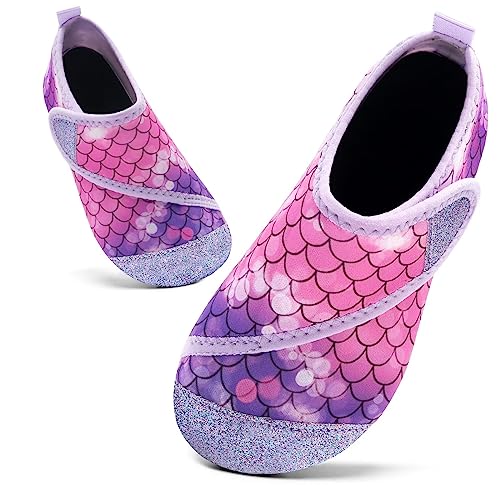 Badeschuhe Kinder Schwimmschuhe Wasserschuhe Schnell Trocknend Strandschuhe Aquaschuhe Hüttenschuhe für Mädchen Baby Beach Pool (Violett YI,1.5/2 UK Big Kid,34/35 EU) von Mabove