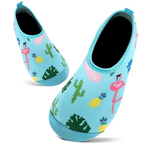 Badeschuhe Kinder Schwimmschuhe Wasserschuhe Schnell Trocknend Strandschuhe Aquaschuhe für Jungen Mädchen Baby Beach Pool(Blau Flamingo,10.5/11 UK Child,28/29 EU) von Mabove