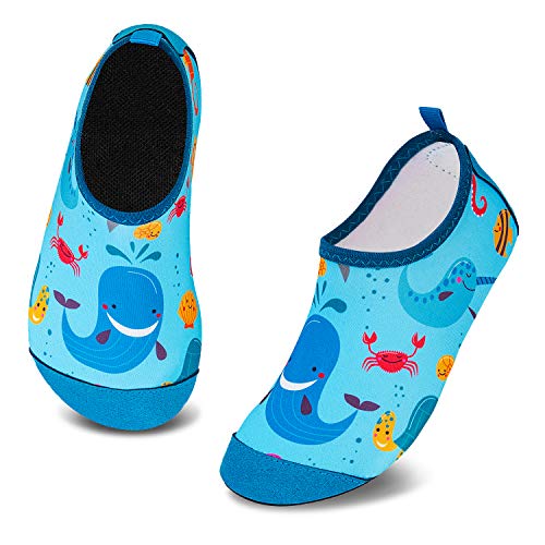 Badeschuhe Kinder Schwimmschuhe Wasserschuhe Schnell Trocknend Strandschuhe Aquaschuhe für Jungen Mädchen Baby Beach Pool(Blau Wal,10.5/11 UK Child,28/29 EU) von Mabove