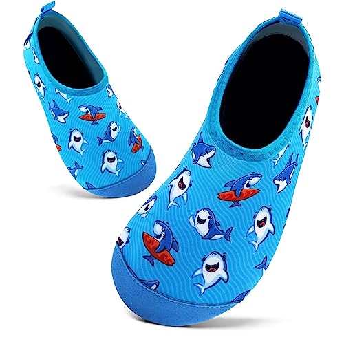 Badeschuhe Kinder Schwimmschuhe Wasserschuhe Schnell Trocknend Strandschuhe Aquaschuhe für Jungen Mädchen Baby Beach Pool(Kleiner Hai Blau,1/2 UK Child,16/17 EU) von Mabove