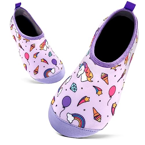 Badeschuhe Kinder Schwimmschuhe Wasserschuhe Schnell Trocknend Strandschuhe Aquaschuhe für Mädchen Baby Beach Pool(Kleines Einhorn Pink,10.5/11 UK Child,28/29 EU) von Mabove