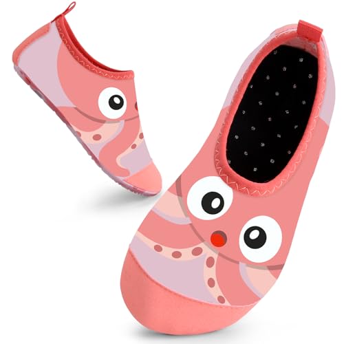 Badeschuhe Kinder Schwimmschuhe Wasserschuhe Schnell Trocknend Strandschuhe Aquaschuhe für Mädchen Baby Beach Pool(Rosa Oktopus,16/17 EU) von Mabove