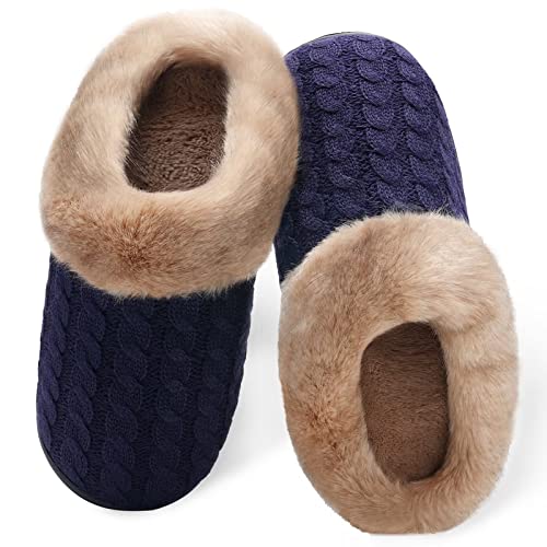 Damen Herren Hausschuhe Winter Memory Foam Pantoffeln Unisex Warm Plüsch und rutschfeste Indoor Bequem Slippers(Blau-K,44/45 EU) von Mabove
