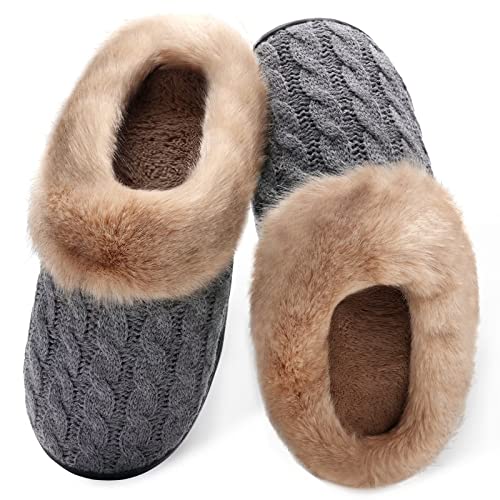 Damen Herren Hausschuhe Winter Memory Foam Pantoffeln Unisex Warm Plüsch und rutschfeste Indoor Bequem Slippers(Grau-K,40/41 EU) von Mabove