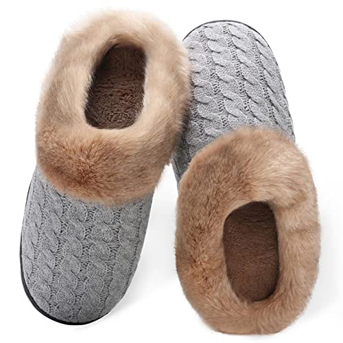 Damen Hausschuhe Winter Memory Foam Pantoffeln Unisex Warm Plüsch und rutschfeste Indoor Bequem Slippers(Hellgrau-K,46/47 EU) von Mabove