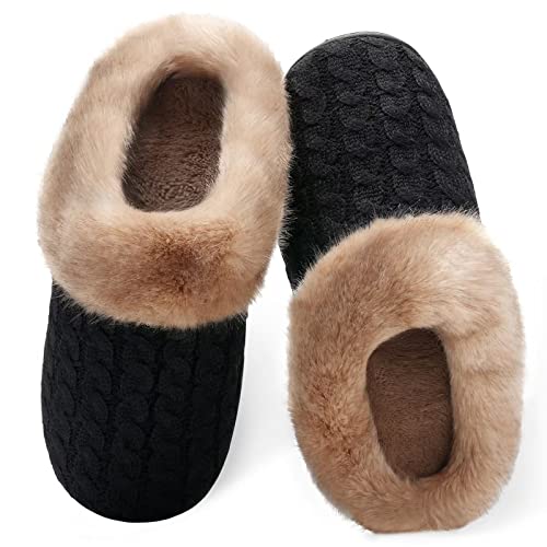 Damen Herren Hausschuhe Winter Memory Foam Pantoffeln Unisex Warm Plüsch und rutschfeste Indoor Bequem Slippers(Schwarz-K,46/47 EU) von Mabove