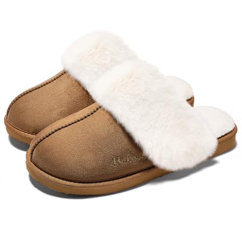 Hausschuhe Damen Pantoffeln Warme Memory Foam Winter Slippers Braun 40 von Mabove
