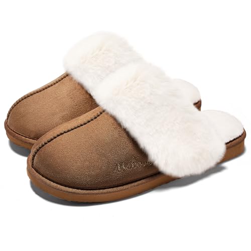 Hausschuhe Damen Pantoffeln Warme Memory Foam Winter Slippers Braun 41 von Mabove