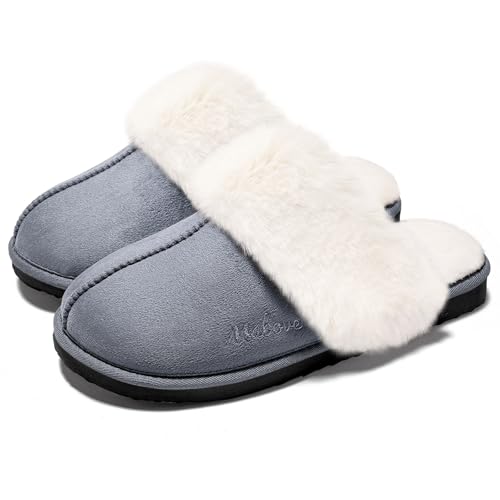 Hausschuhe Damen Pantoffeln Warme Memory Foam Winter Slippers Grau 41 von Mabove