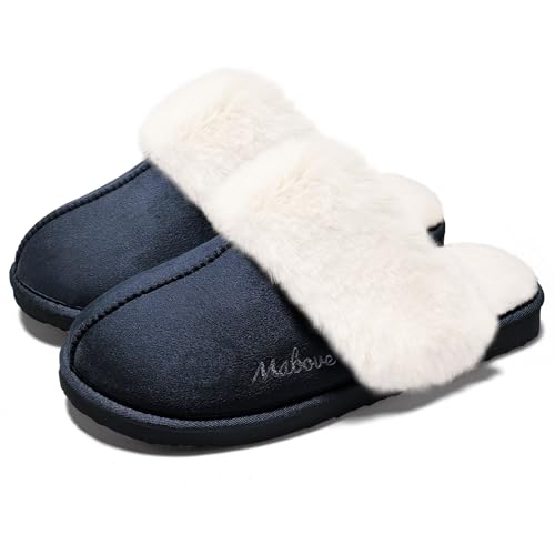 Hausschuhe Damen Pantoffeln Warme Memory Foam Winter Slippers Navy 42 von Mabove