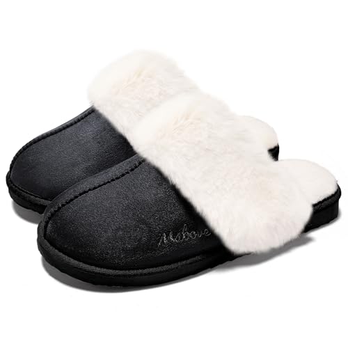 Hausschuhe Damen Pantoffeln Warme Memory Foam Winter Slippers Schwarz 36 von Mabove