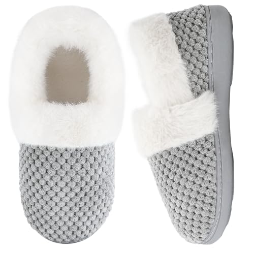 Hausschuhe Damen Warme Memory Foam Winter Slippers Eisenkalk,41.5 von Mabove
