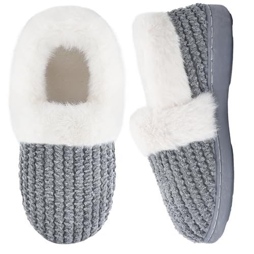 Hausschuhe Damen Warme Memory Foam Winter Slippers Mineralasche,41.5 von Mabove