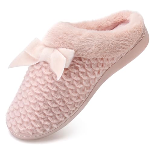 Hausschuhe Damen Warme Memory Foam Winter Slippers mit Fliege Pink,40/41 von Mabove