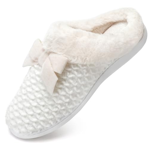 Hausschuhe Damen Warme Memory Foam Winter Slippers mit Fliege Weiß,41.5 Hausschuhe Damen Warme Memory Foam Winter Slippers mit Fliege Weiß,41.5 von Mabove