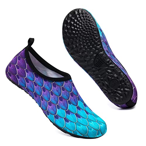 Mabove Badeschuhe Wasserschuhe Schwimmschuhe Damen Strandschuhe Aquaschuhe Barfussschuhe Neopren Surfschuhe(Blau Meerjungfrau,40/41 EU) von Mabove