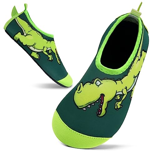 Mabove Badeschuhe Kinder Schwimmschuhe Wasserschuhe Schnell Trocknend Strandschuhe Aquaschuhe Hüttenschuhe für Jungen Baby Beach Pool (Dunkelgrün Dinosaurier,10.5/11 UK Child,28/29 EU) von Mabove