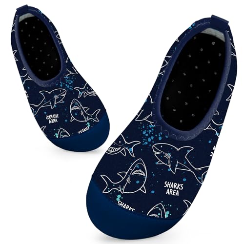 Mabove Badeschuhe Kinder Schwimmschuhe Wasserschuhe Schnell Trocknend Strandschuhe Aquaschuhe für Jungen Baby Beach Pool(Hai Dunkelblau,18/19 EU) von Mabove