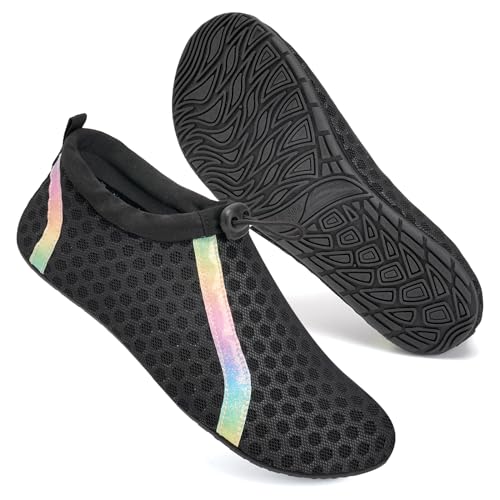 Mabove Badeschuhe Wasserschuhe Schwimmschuhe Damen Herren Strandschuhe Aquaschuhe Barfussschuhe Badesoken Surfschuhe(CS-Schwarz,38/39 von Mabove