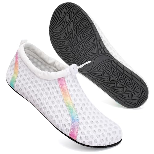 Mabove Badeschuhe Wasserschuhe Schwimmschuhe Damen Herren Strandschuhe Aquaschuhe Barfussschuhe Badesoken Surfschuhe(CS-Weiß,42/43 von Mabove